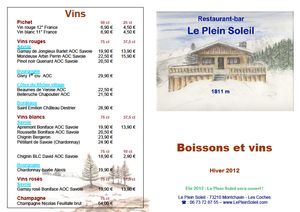 Die Getr�nke-Karte in Le Plein Soleil - Winter 2011